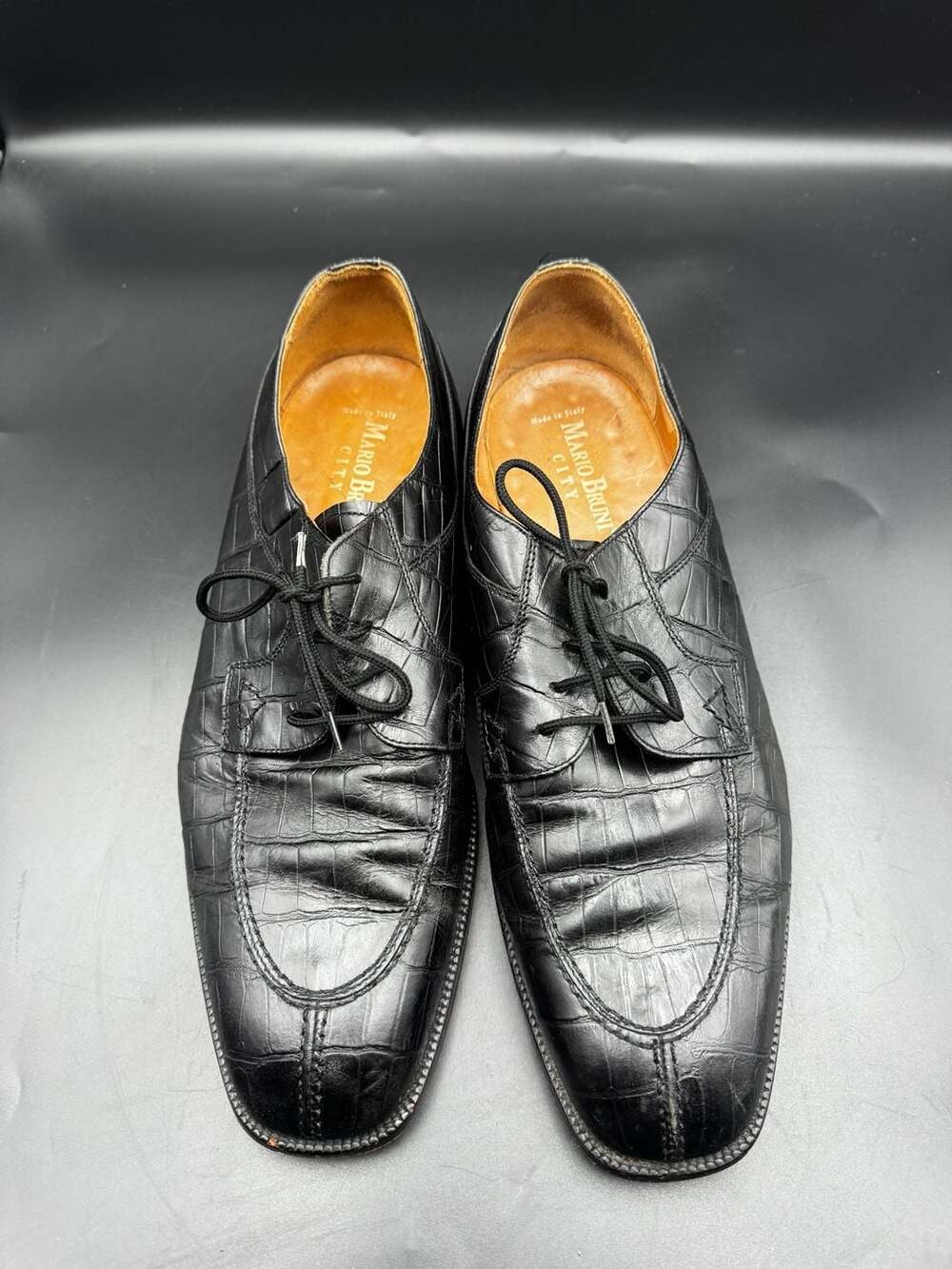 Mario Bruni City Black Crocodile Embossed Leather Oxford Shoes Size 11.5